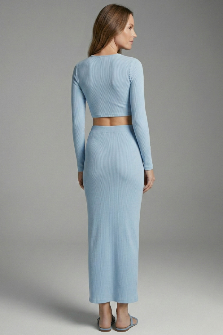 Fabia | Women's Two Piece Set with Long Sleeve Top and Maxi Skirt