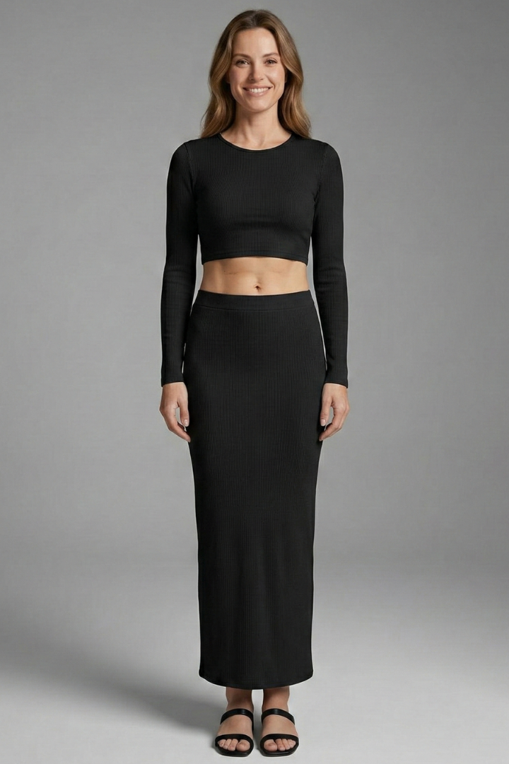 Fabia | Women's Two Piece Set with Long Sleeve Top and Maxi Skirt