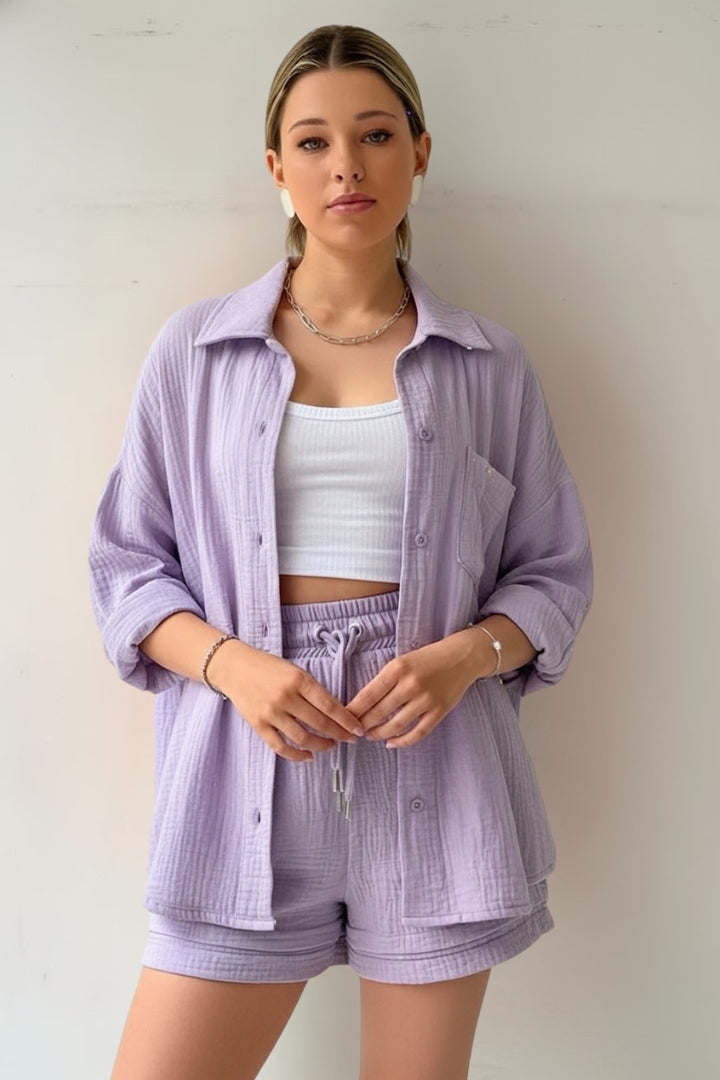 Ilona | Women's Two Piece Set with Oversized Blouse and Muslin Shorts