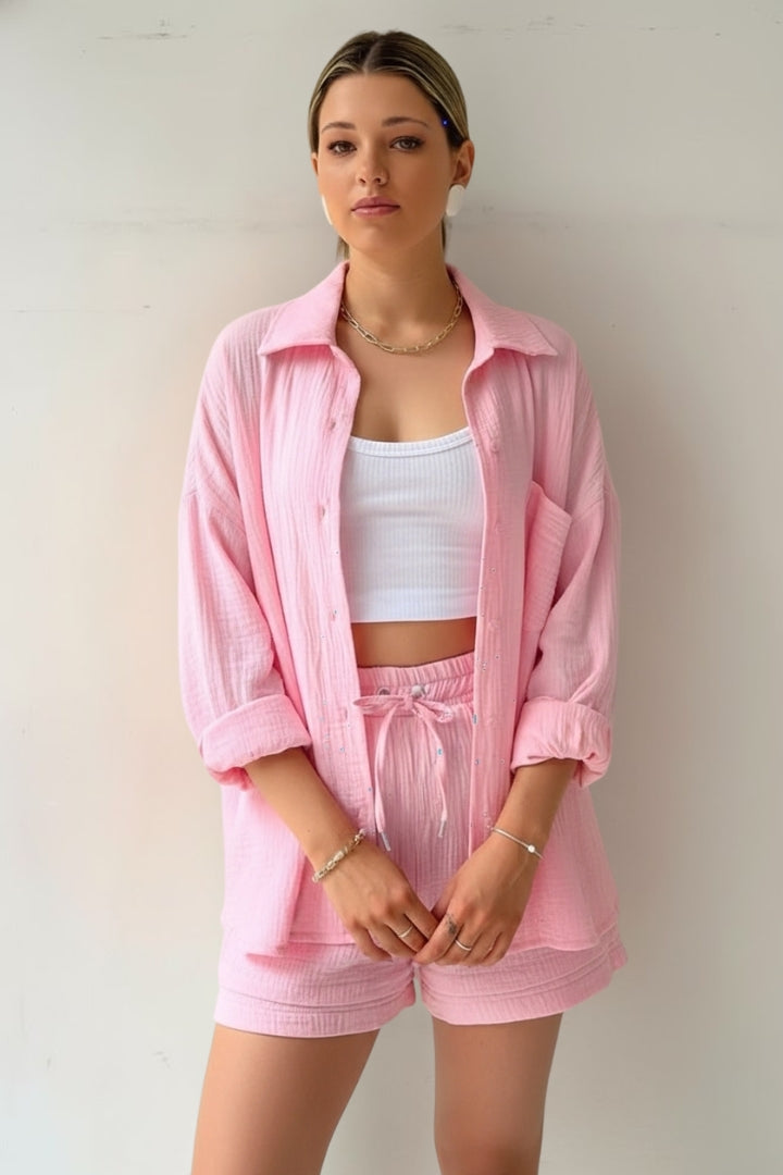 Ilona | Women's Two Piece Set with Oversized Blouse and Muslin Shorts