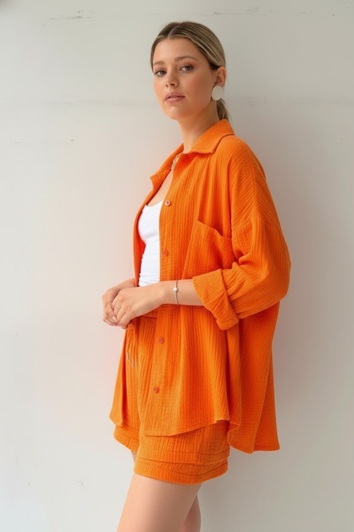 Ilona | Women's Two Piece Set with Oversized Blouse and Muslin Shorts