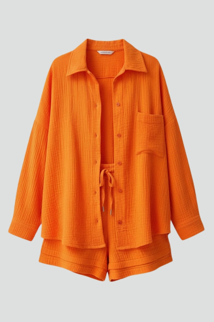 Ilona | Women's Two Piece Set with Oversized Blouse and Muslin Shorts