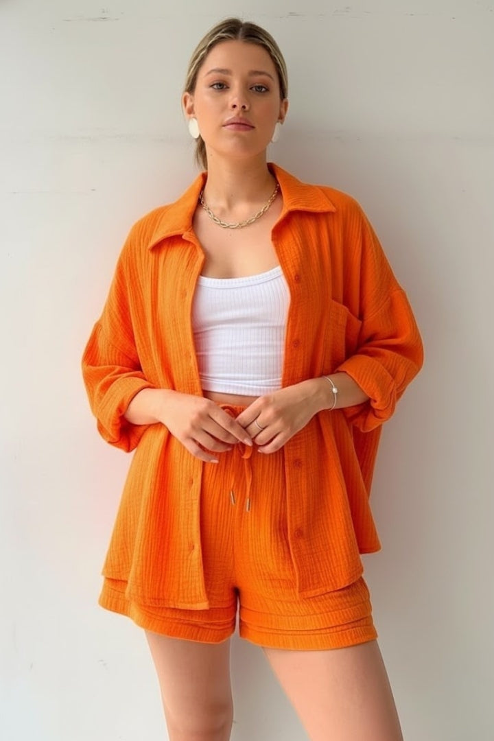 Ilona | Women's Two Piece Set with Oversized Blouse and Muslin Shorts