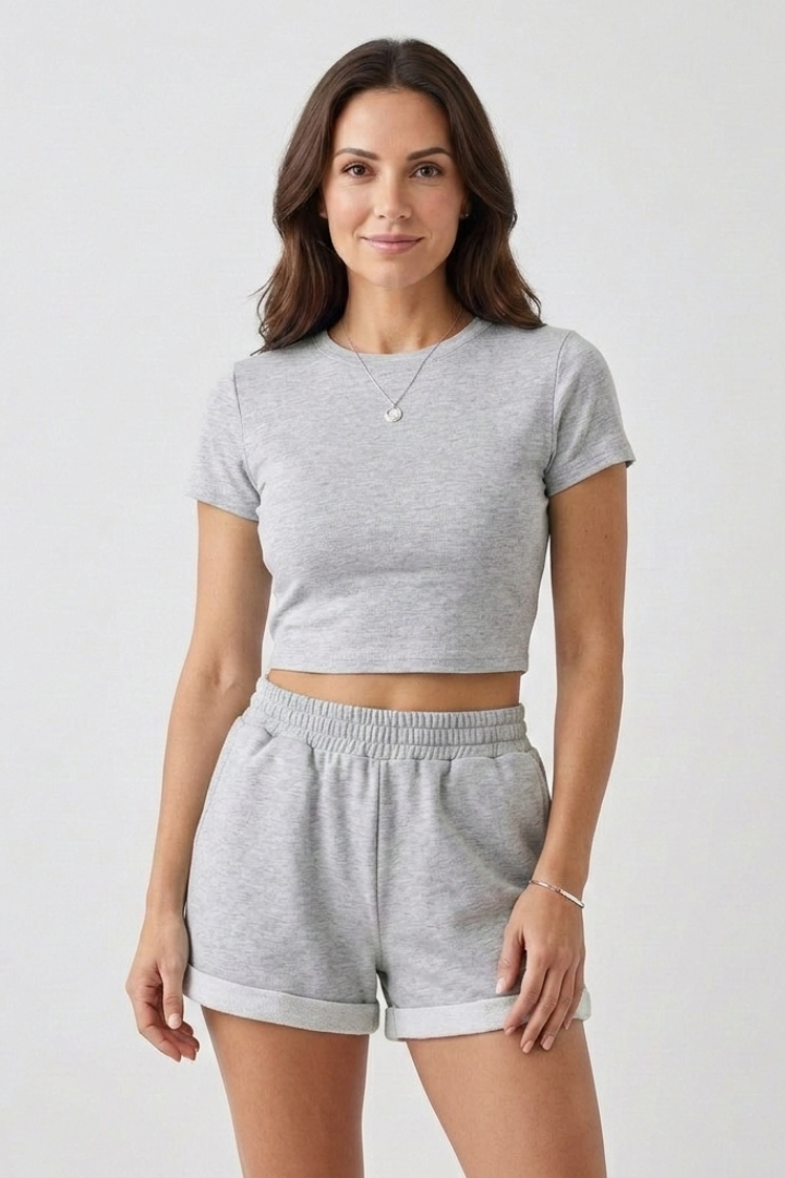 Joanna | Women's Two Piece Set with Short Sleeve Top and Elastic Waist Shorts