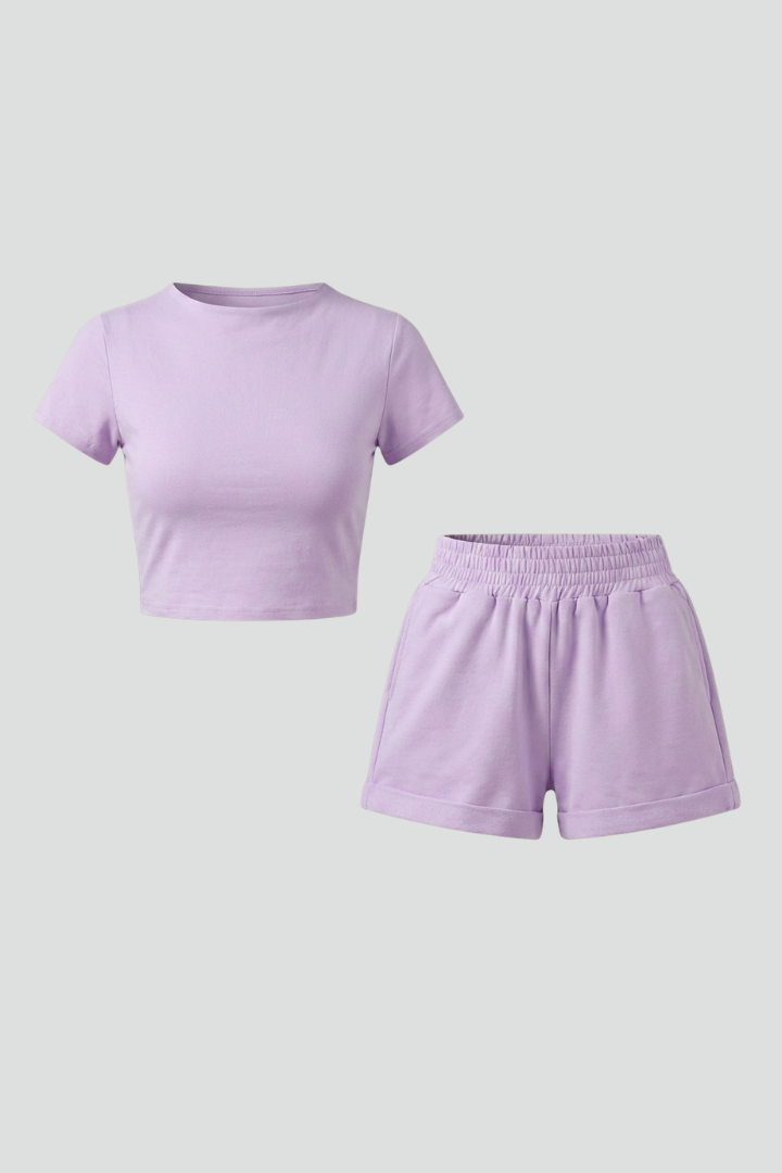 Joanna | Women's Two Piece Set with Short Sleeve Top and Elastic Waist Shorts