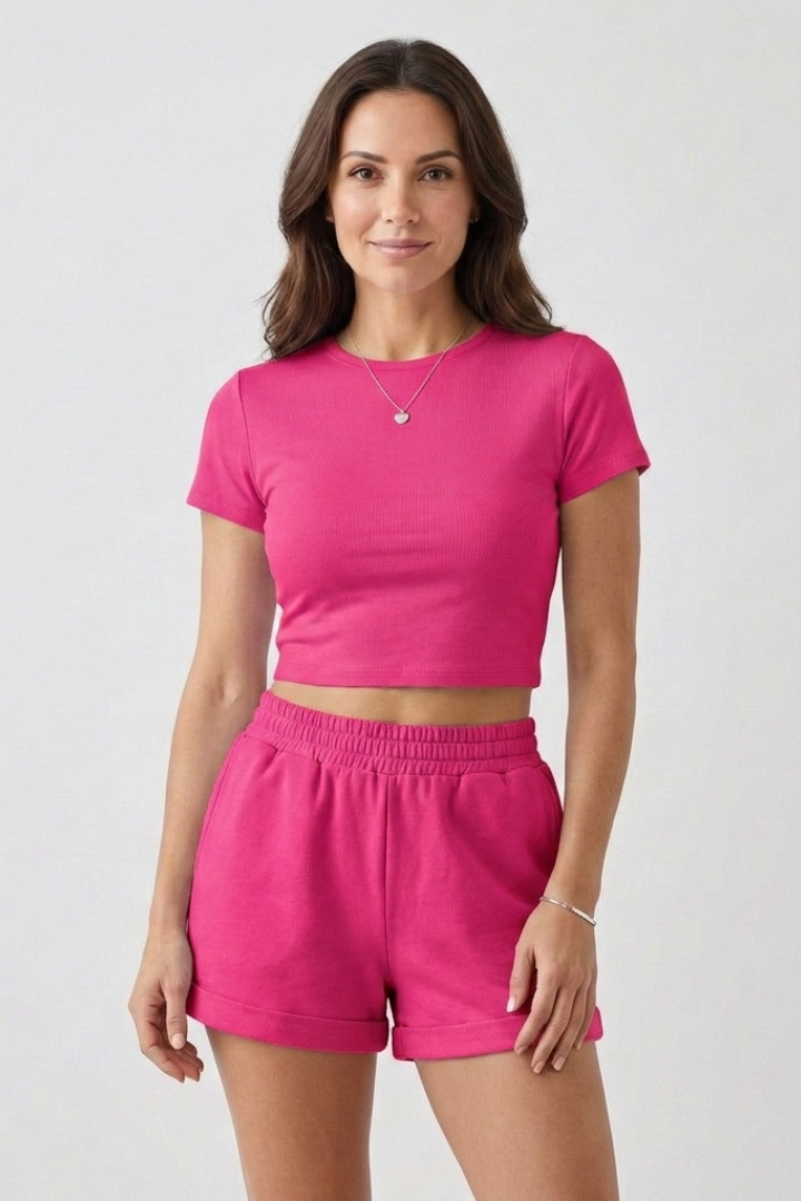 Joanna | Women's Two Piece Set with Short Sleeve Top and Elastic Waist Shorts