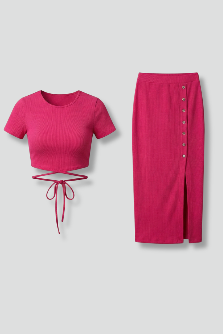 Evonne | Women's Two Piece Set with Sleeveless Top and Midi Skirt