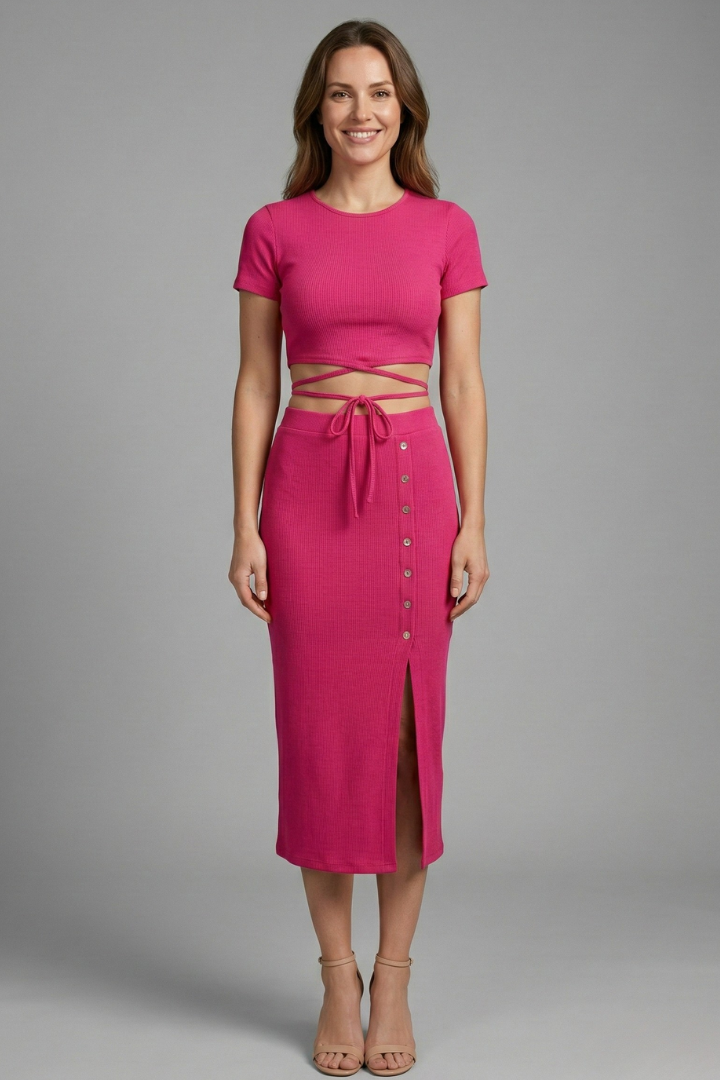 Evonne | Women's Two Piece Set with Sleeveless Top and Midi Skirt