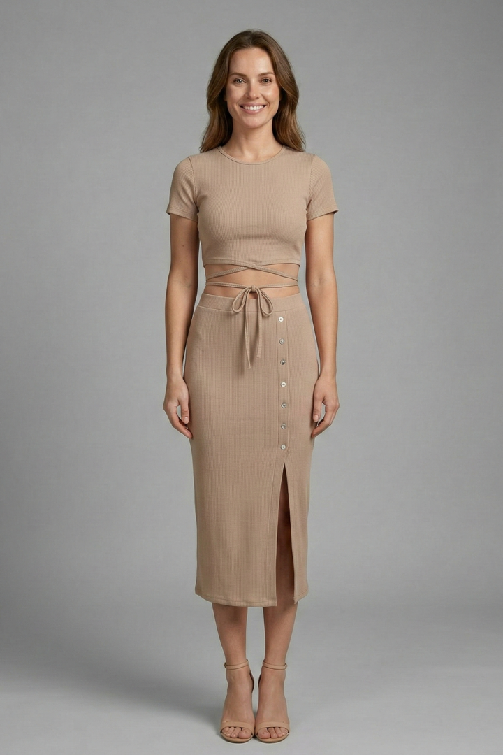 Evonne | Women's Two Piece Set with Sleeveless Top and Midi Skirt