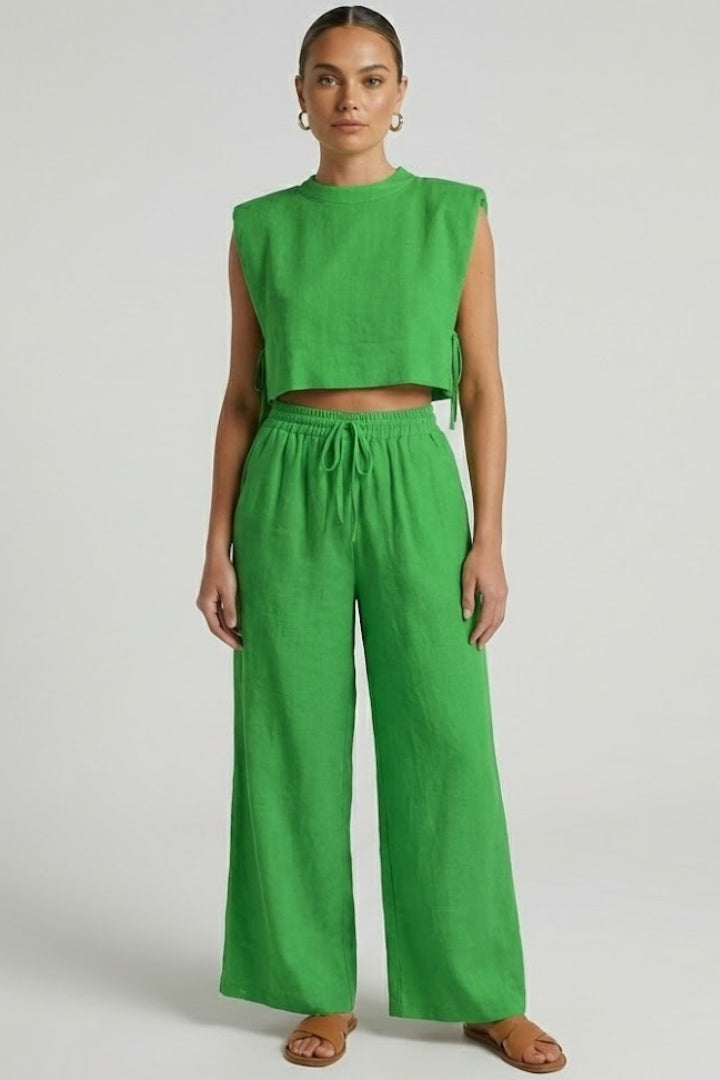 Bergitta | Women's Two Piece Set with Sleeveless Top and Wide Leg Pants
