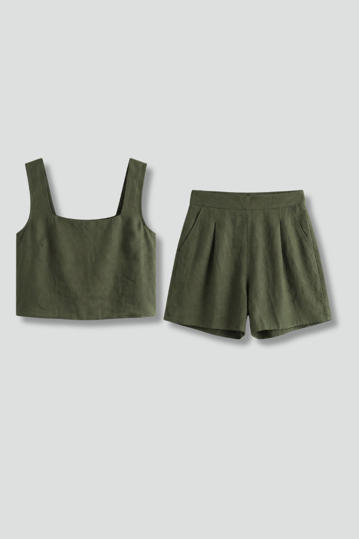 Hallie | Women's Two Piece Set with Square Neckline and Pleated Shorts