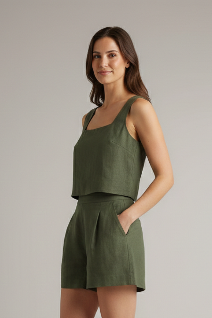 Hallie | Women's Two Piece Set with Square Neckline and Pleated Shorts