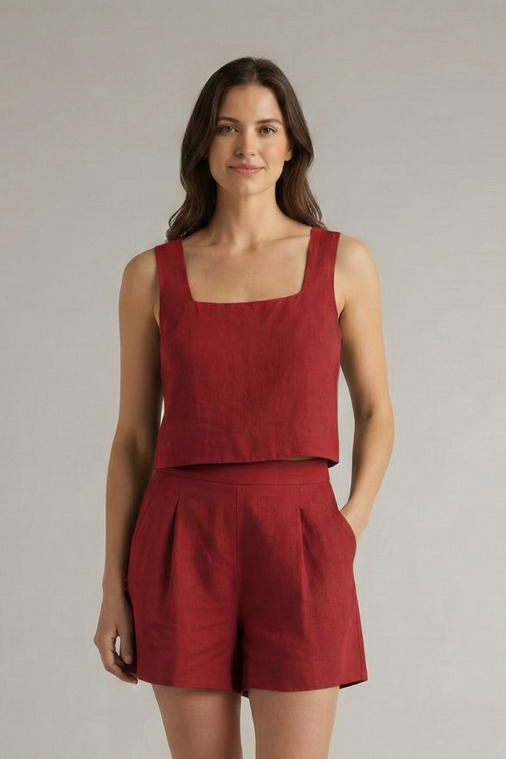 Hallie | Women's Two Piece Set with Square Neckline and Pleated Shorts