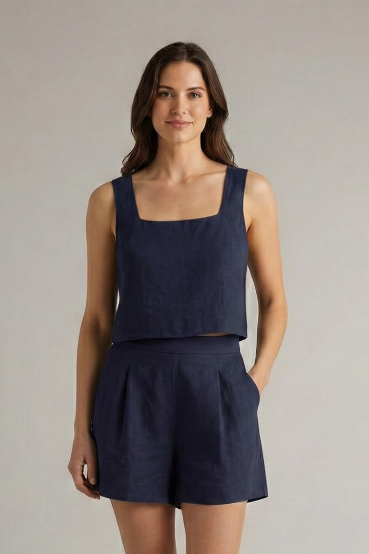 Hallie | Women's Two Piece Set with Square Neckline and Pleated Shorts