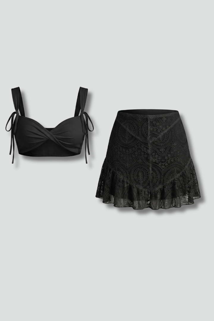 Essie | Women's Two Piece Set with Strap Top and Lace Skirt