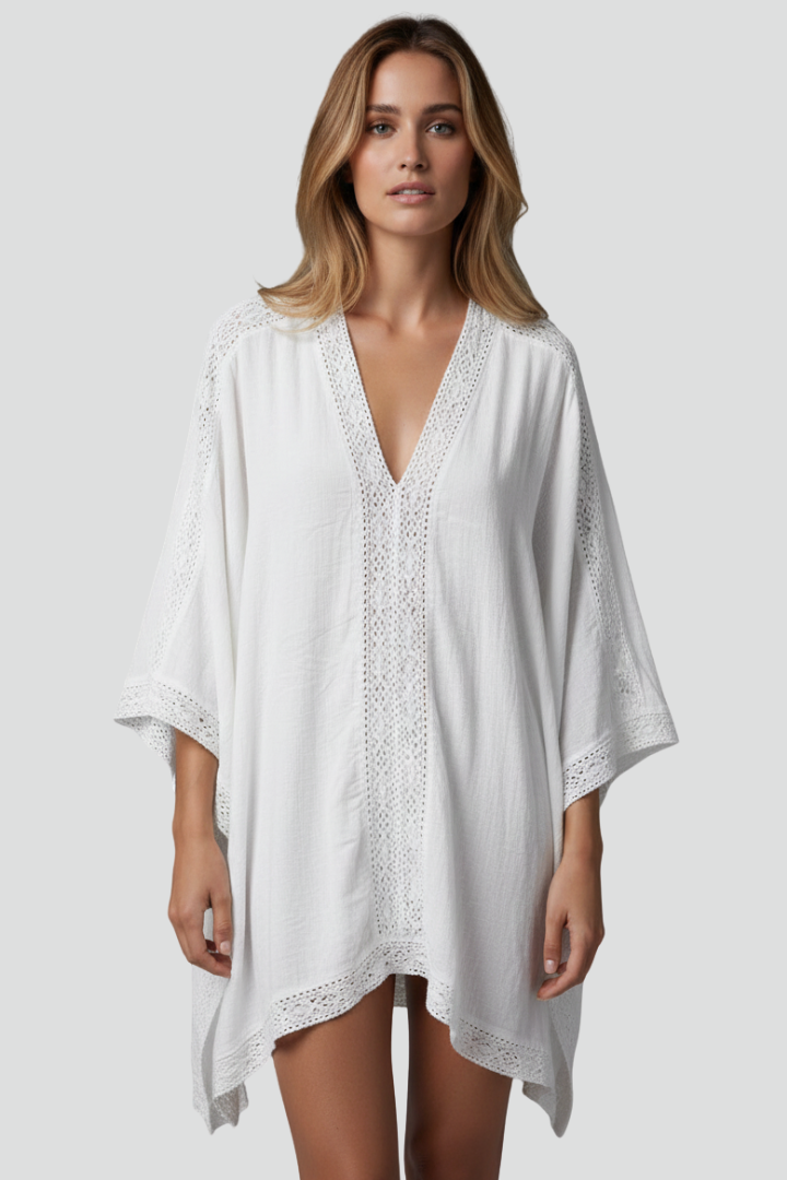 Mabel | Women's V-Neck Tunic with Wide Sleeves and Textured Surface