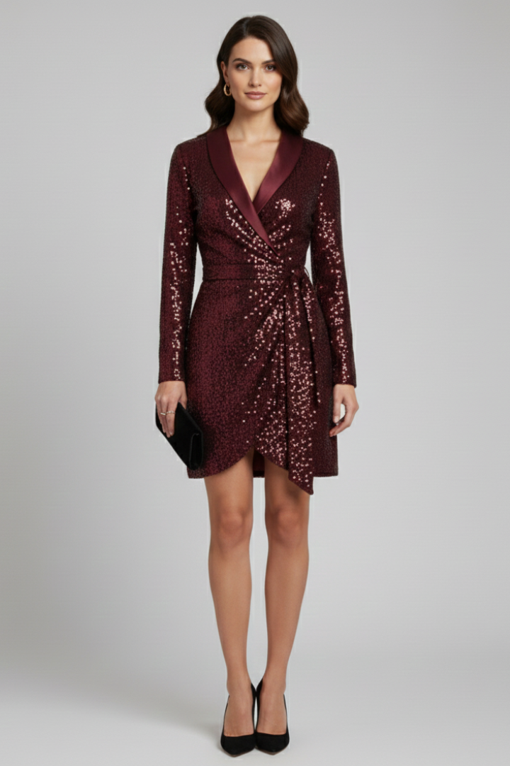Maeve | Women's Wrap Dress with Sequin Surface and Draped Design