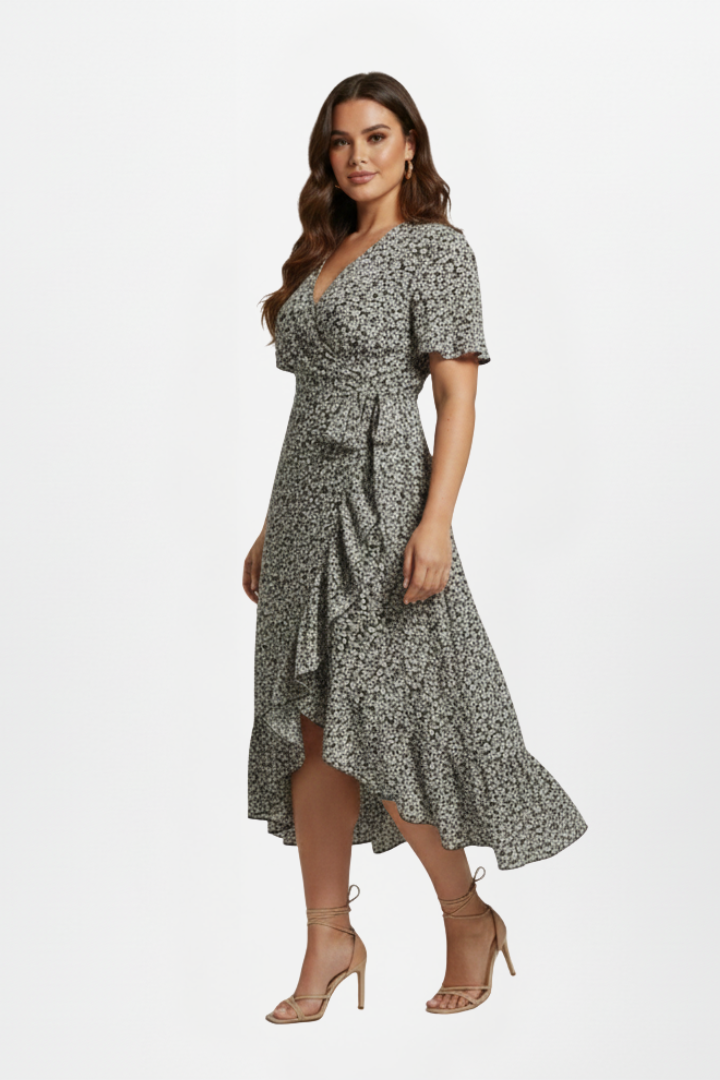 Oliana | Women's Wrap Dress with V-Neckline and Short Sleeves