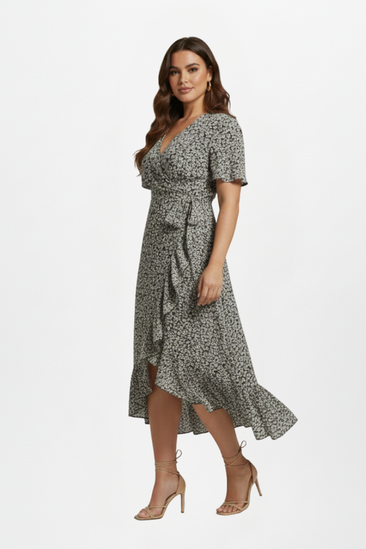 Oliana | Women's Wrap Dress with V-Neckline and Short Sleeves