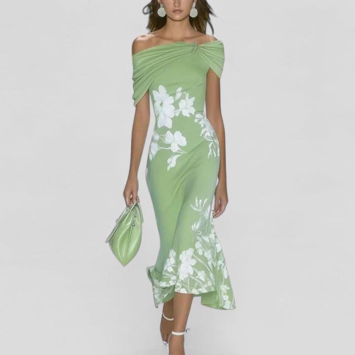 Rhonda | Women's Elegant Off Shoulder Floral Midi Dress