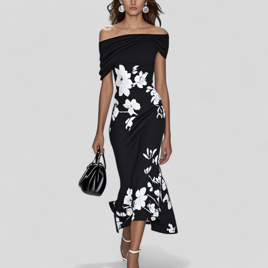 Rhonda | Women's Elegant Off Shoulder Floral Midi Dress