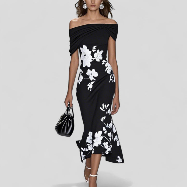 Rhonda | Women's Elegant Off Shoulder Floral Midi Dress