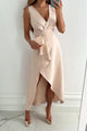 Harriet | Women's Elegant Beige V-Neck Wrap Midi Dress