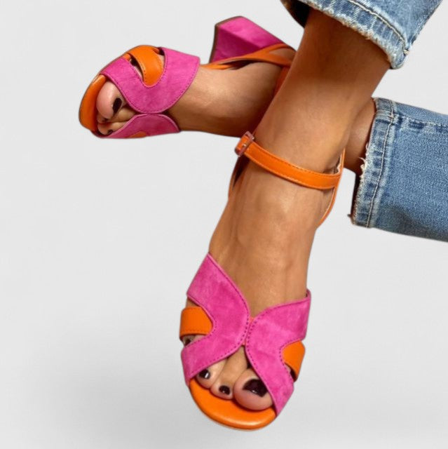Marisela | Women's Colourblock Block Heel Sandals with Ankle Strap
