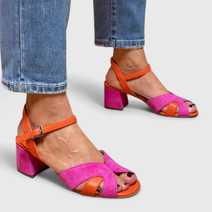Marisela | Women's Colourblock Block Heel Sandals with Ankle Strap