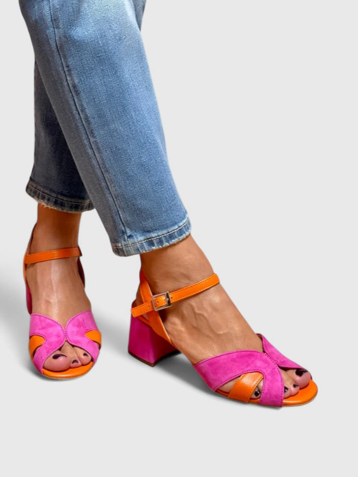 Marisela | Women's Colourblock Block Heel Sandals with Ankle Strap