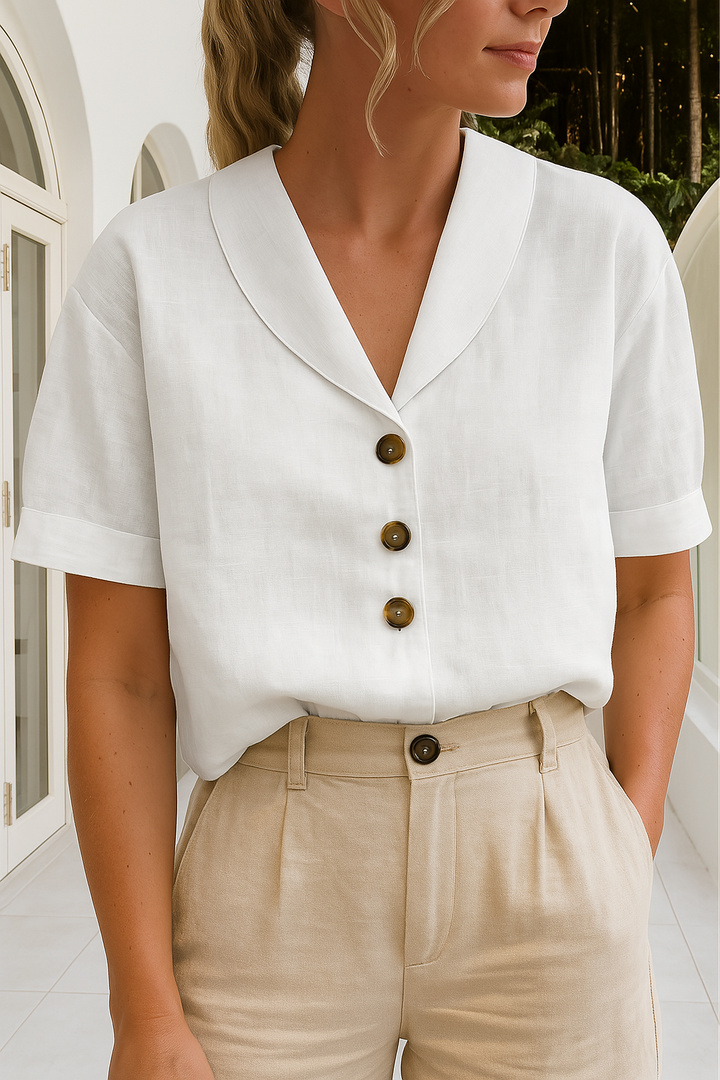 Frederica | Women's Relaxed Fit Short Sleeve Linen Blouse