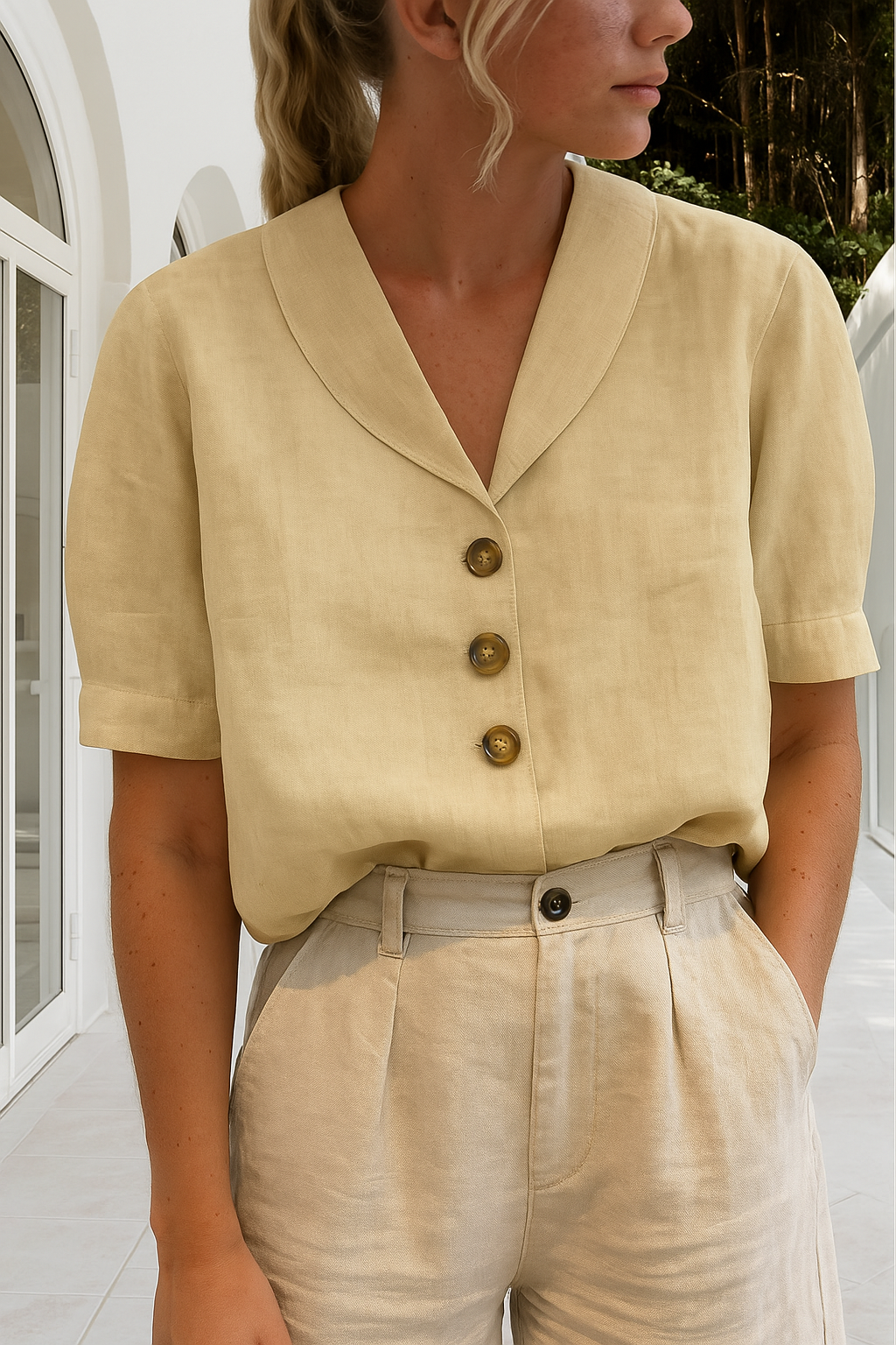 Frederica | Women's Relaxed Fit Short Sleeve Linen Blouse