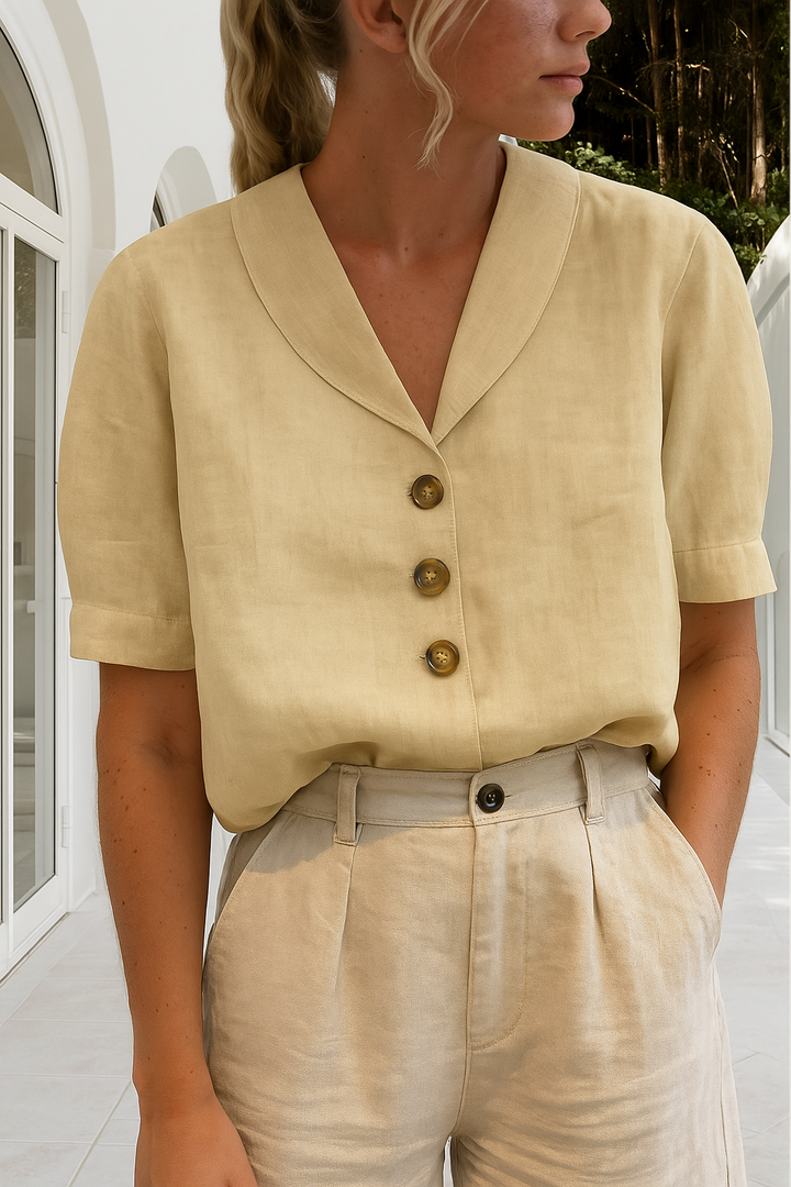 Frederica | Women's Relaxed Fit Short Sleeve Linen Blouse