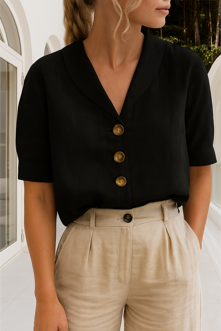 Frederica | Women's Relaxed Fit Short Sleeve Linen Blouse