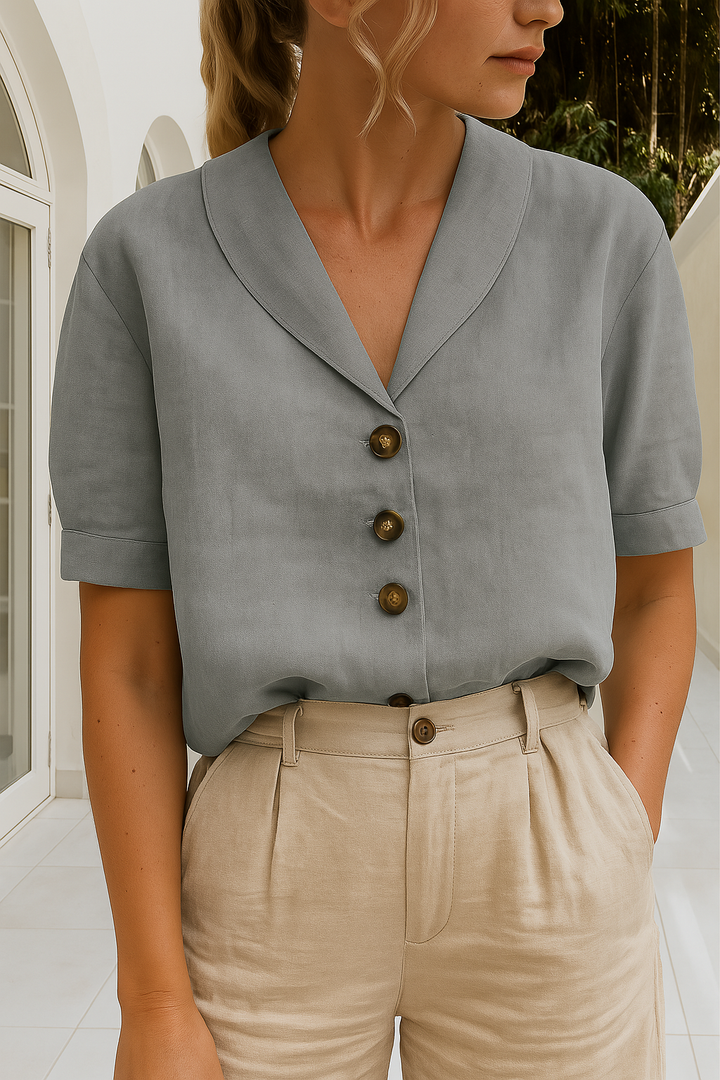 Frederica | Women's Relaxed Fit Short Sleeve Linen Blouse