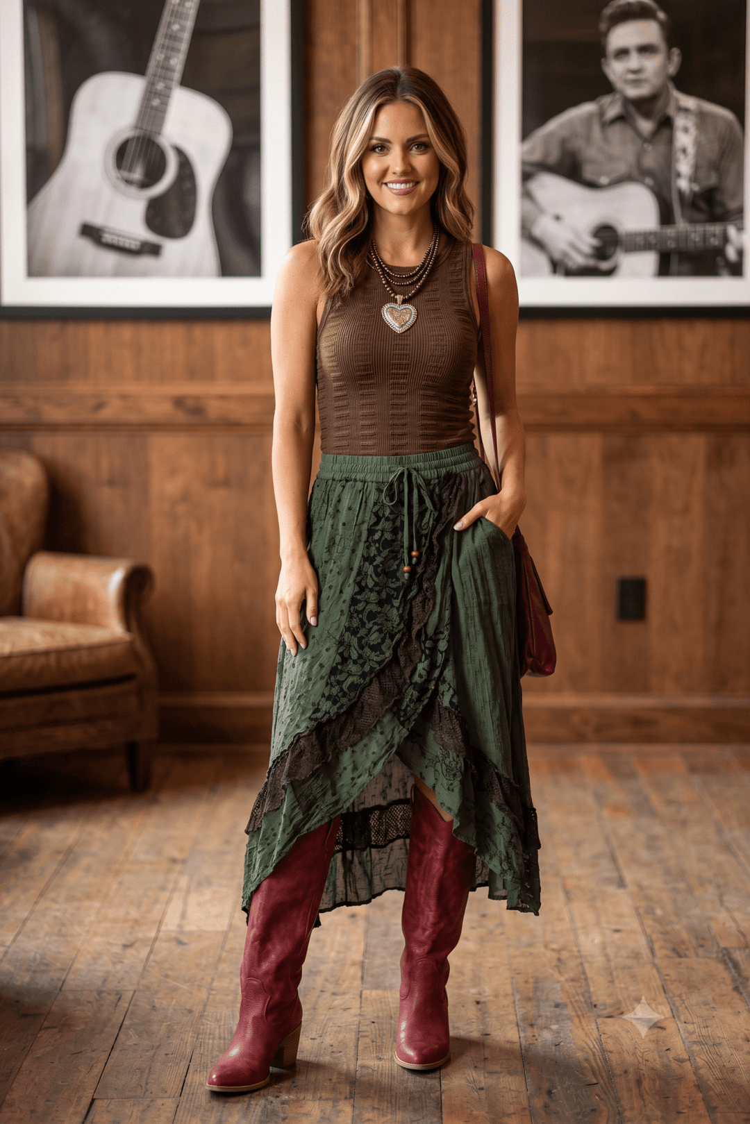 Frances | Women's Unique Boho Patchwork Mid-Length Skirt