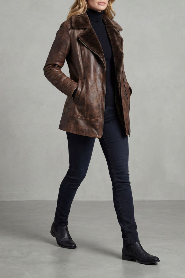 Isadora | Women’s Brown Vintage Aviator Jacket