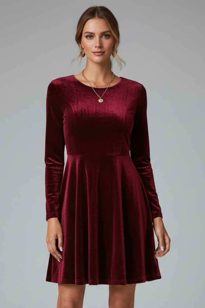 Lillian | Women's mini dress with round neckline and long sleeves