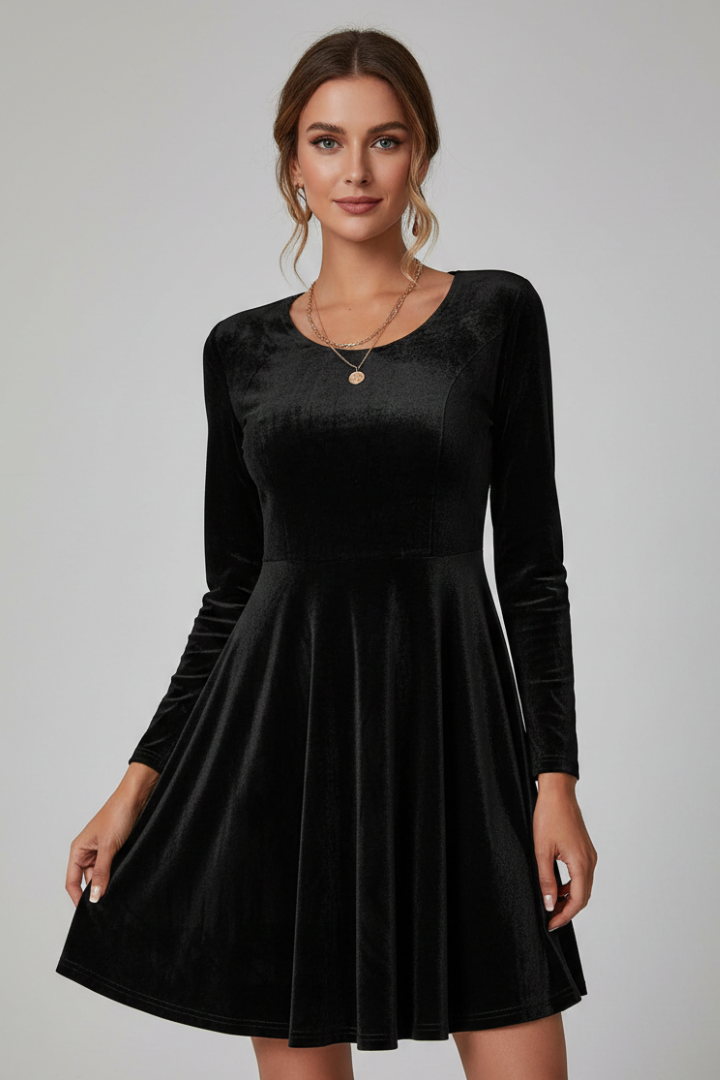 Lillian | Women's mini dress with round neckline and long sleeves