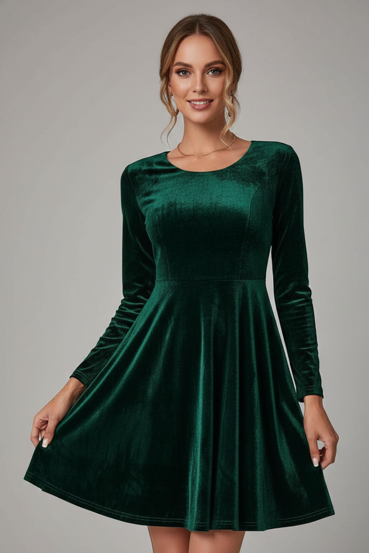 Lillian | Women's mini dress with round neckline and long sleeves