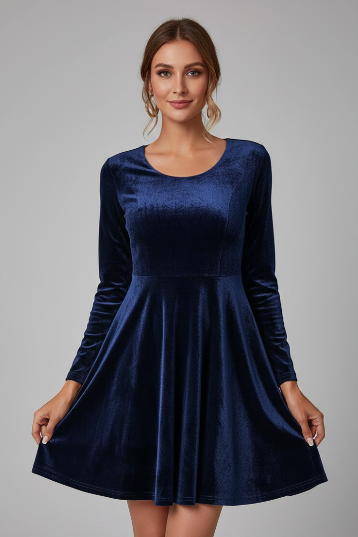 Lillian | Women's mini dress with round neckline and long sleeves