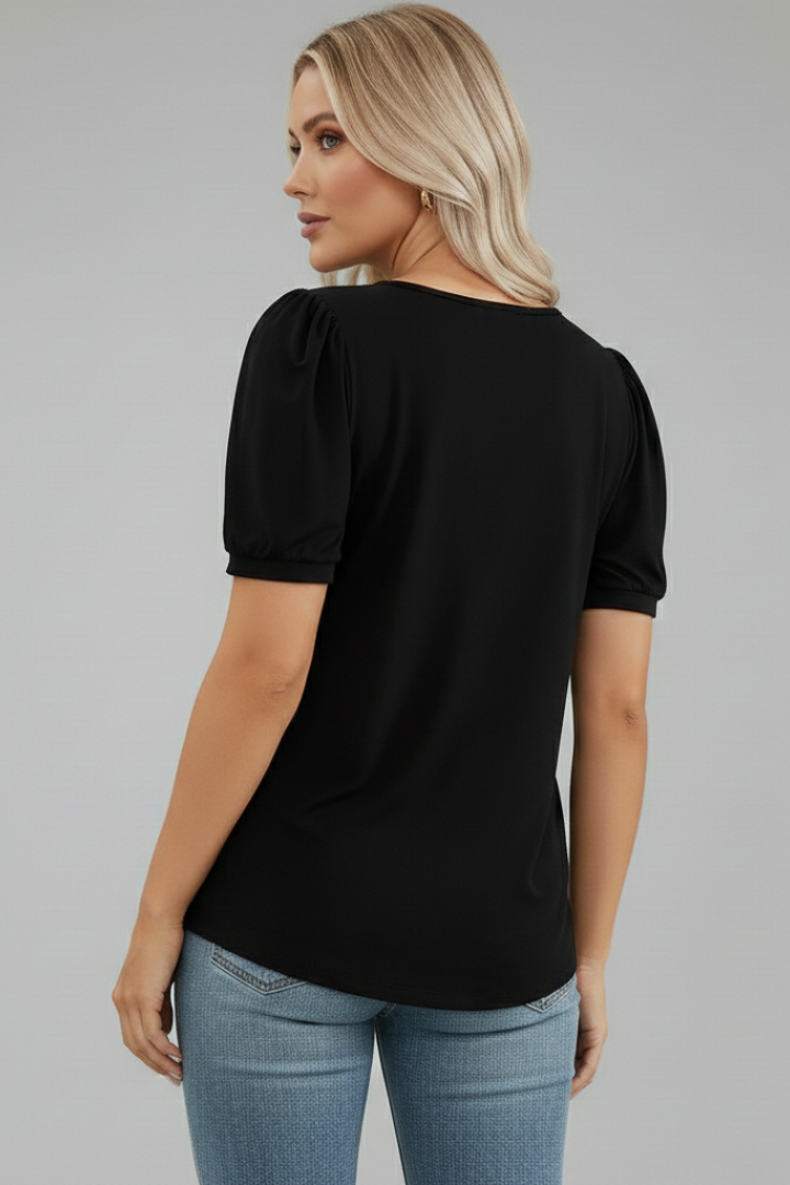 Clio | Women's round neck T-shirt with short puff sleeves