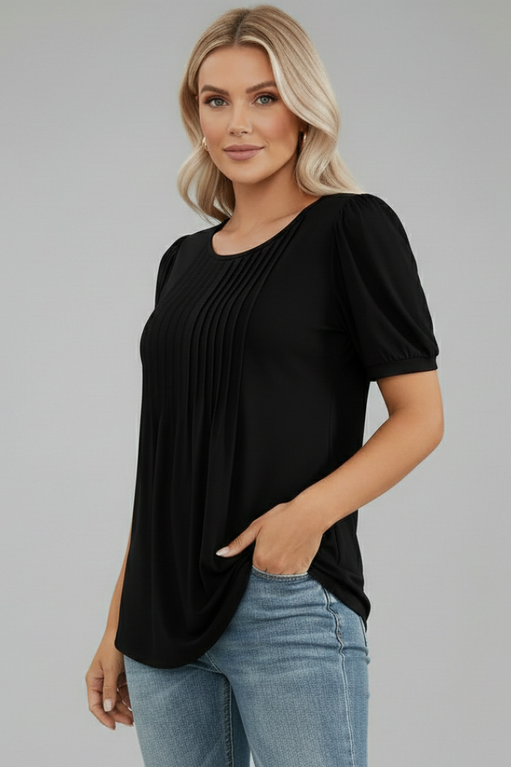 Clio | Women's round neck T-shirt with short puff sleeves
