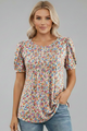 Clio | Women's round neck T-shirt with short puff sleeves