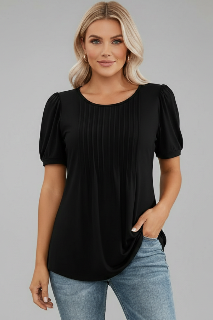 Clio | Women's round neck T-shirt with short puff sleeves