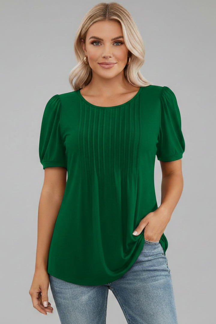 Clio | Women's round neck T-shirt with short puff sleeves