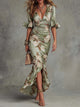 Palmira women's ruched floral maxi dress with v-neck and flared hem
