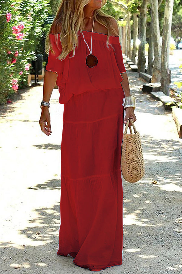 Adelheid | Women's Off-Shoulder Maxi Dress with Round Neck and Short Sleeves - image 3