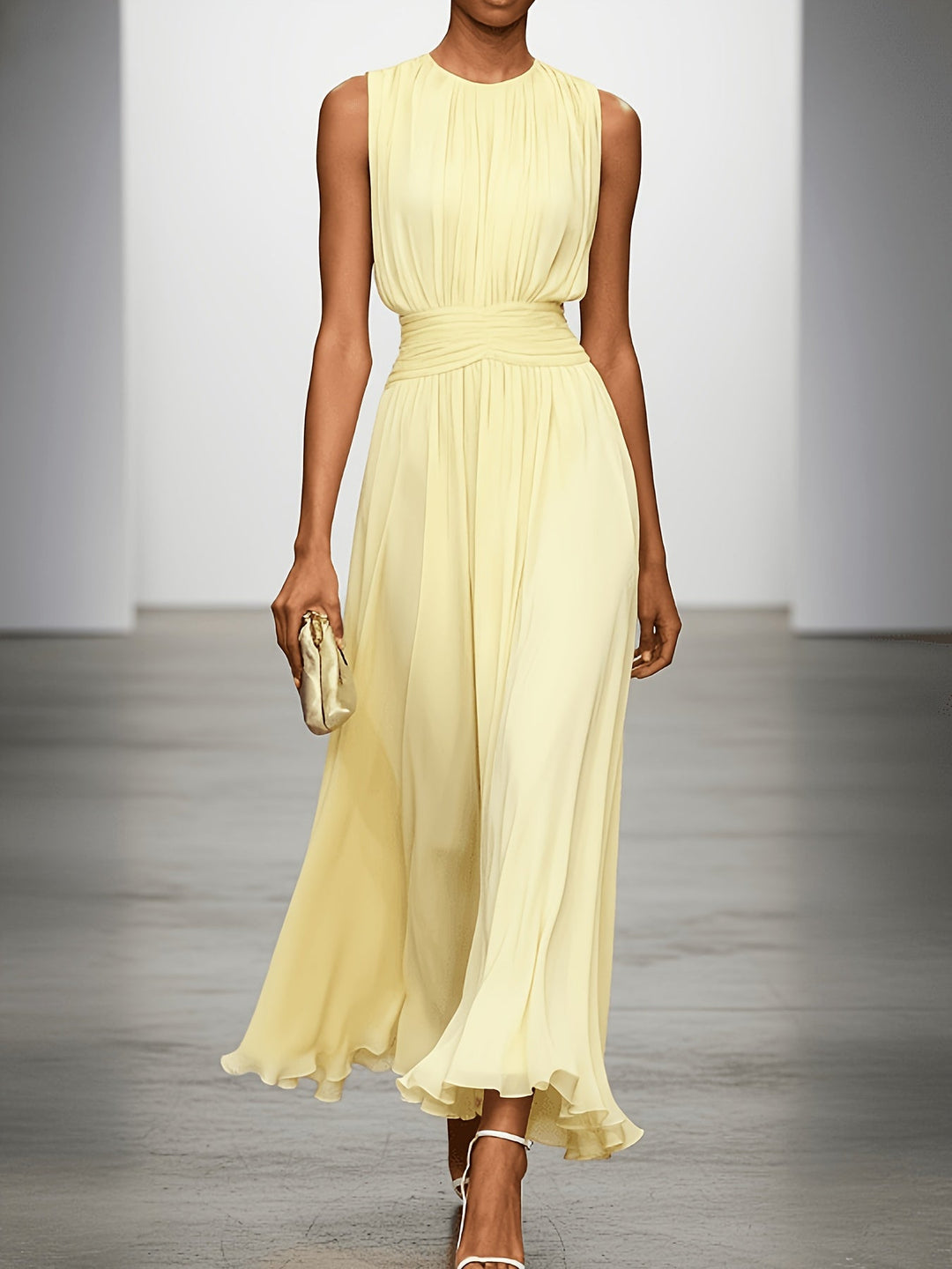 Bellamira | Women's Sleeveless Ruched Waist Maxi Dress with Round Neck - image 3