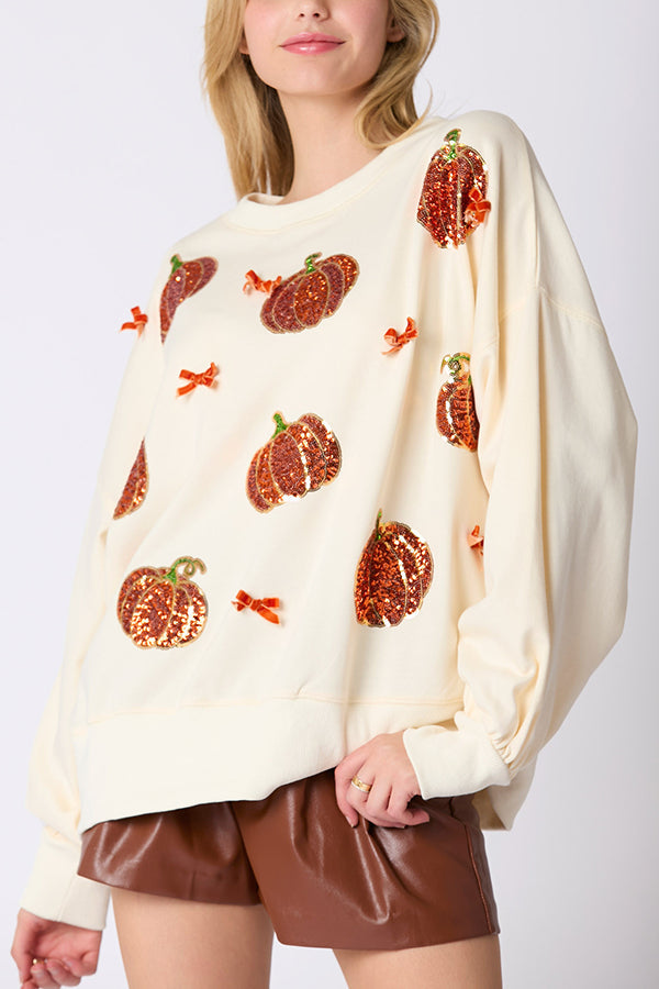 Gisla | Women's Colourful Pumpkin Sweatshirt with Embroidered Detail - image 4
